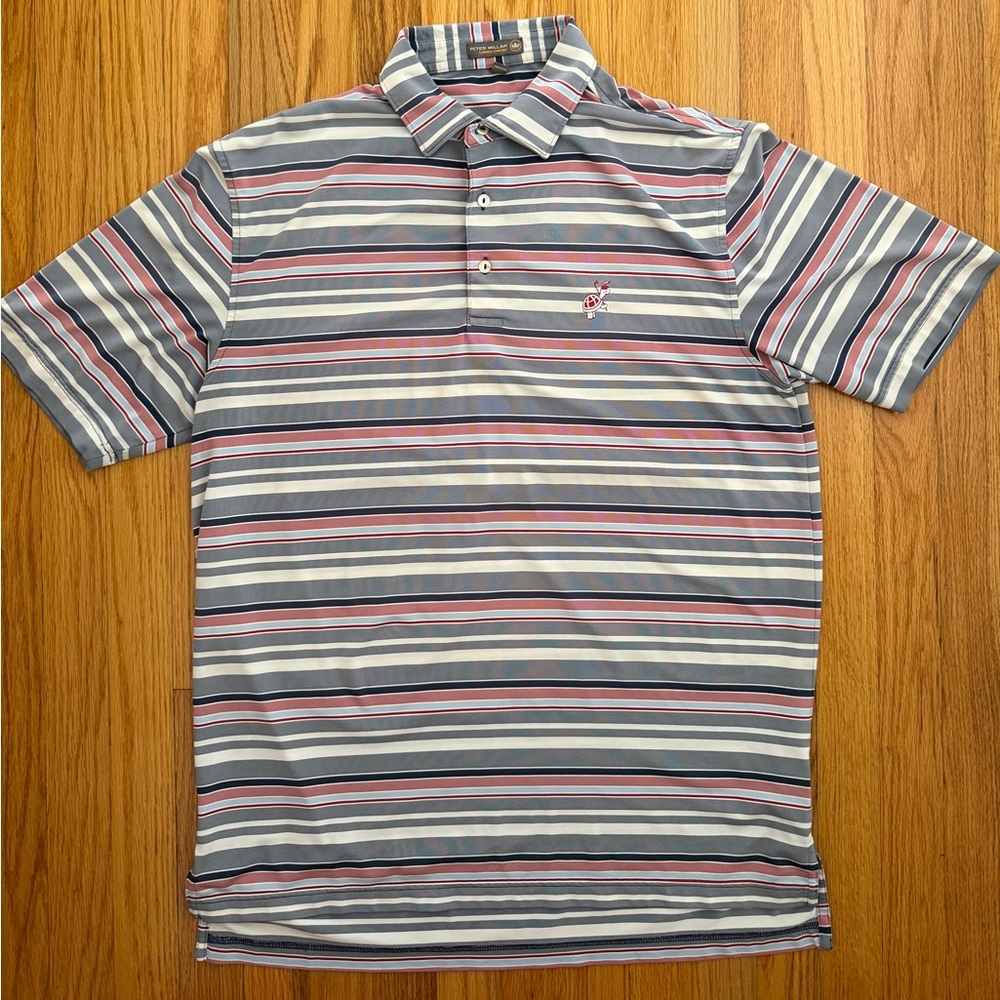 Peter Millar Summer Comfort Red White Blue Striped Polo  - Size Medium